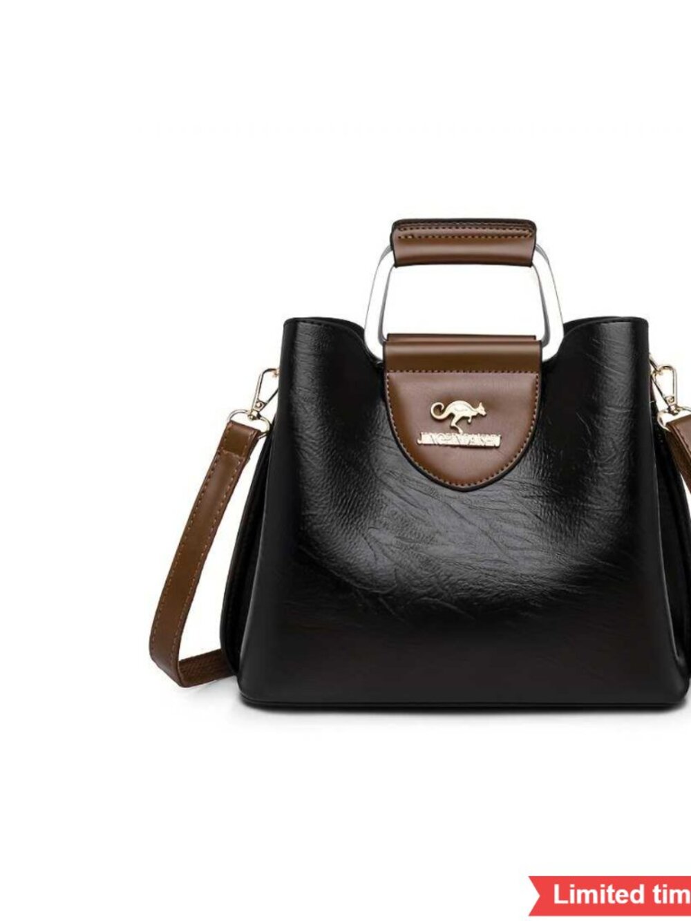 Solid Color PU Leather Womens Handbag with Detachable Shoulder Straps
